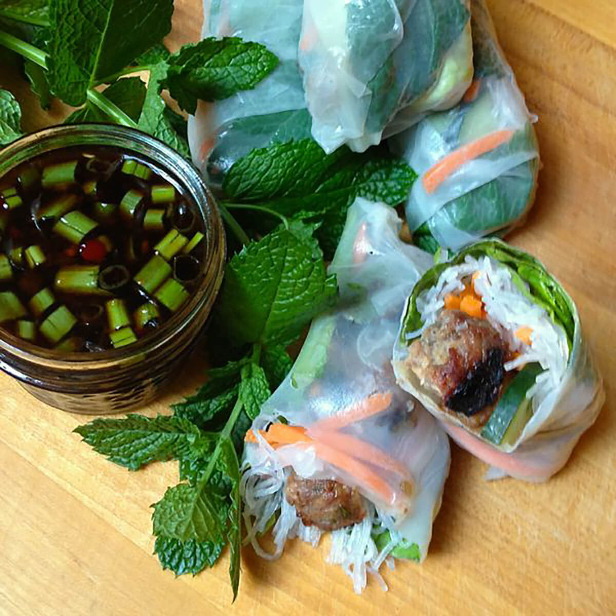Vietnamese Fresh Rolls with BBQ Pork Meatballs