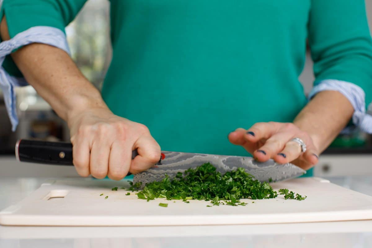 Soup seasoning being chopped