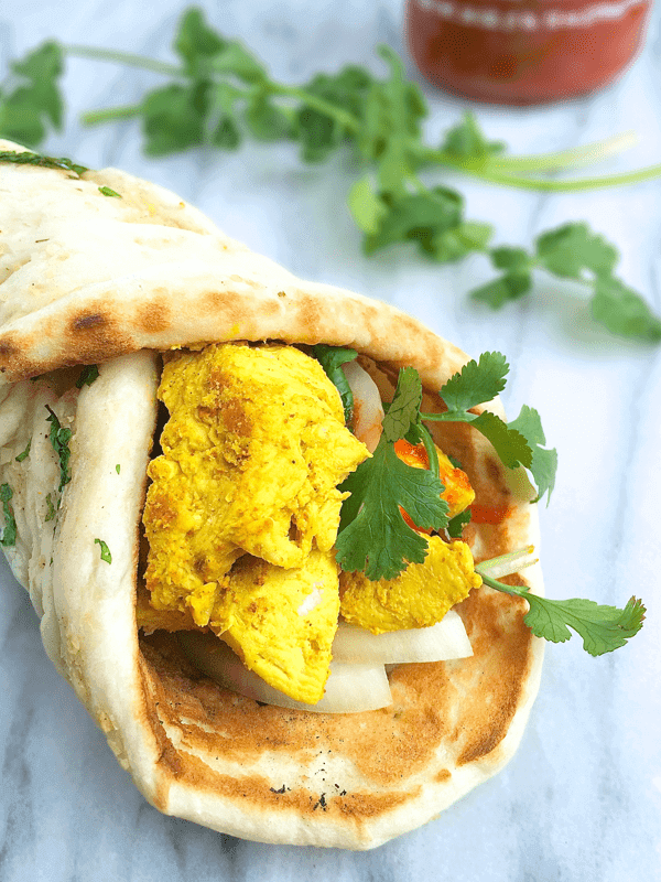 Chicken Satay Naan Wrap with Creamy Peanut Sauce - The Lemon Bowl