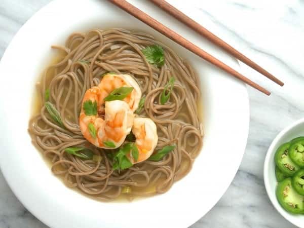 Soba Noodles with Shrimp in Gingered Broth - The Lemon Bowl