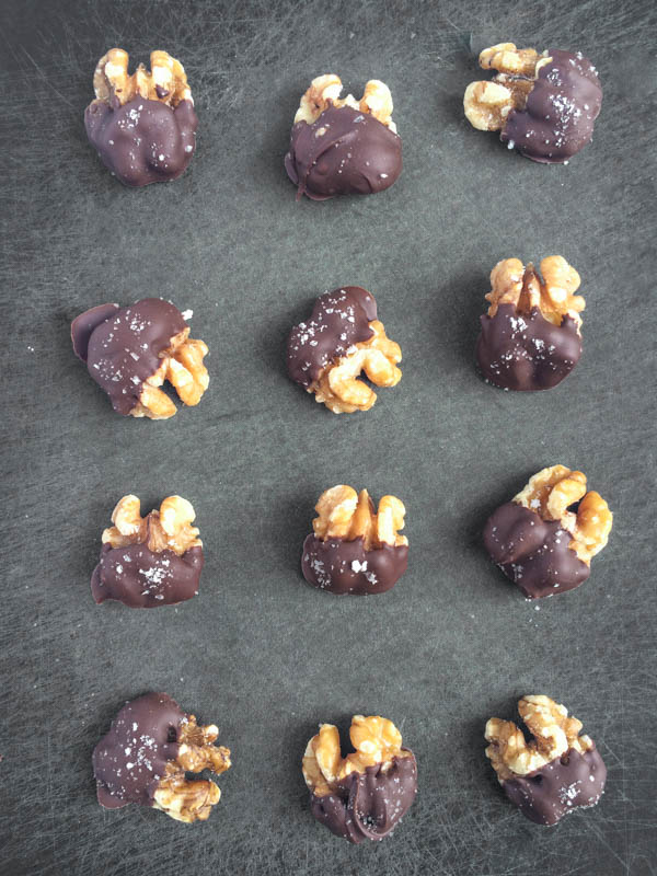 Chocolate Dipped Walnuts with Sea Salt