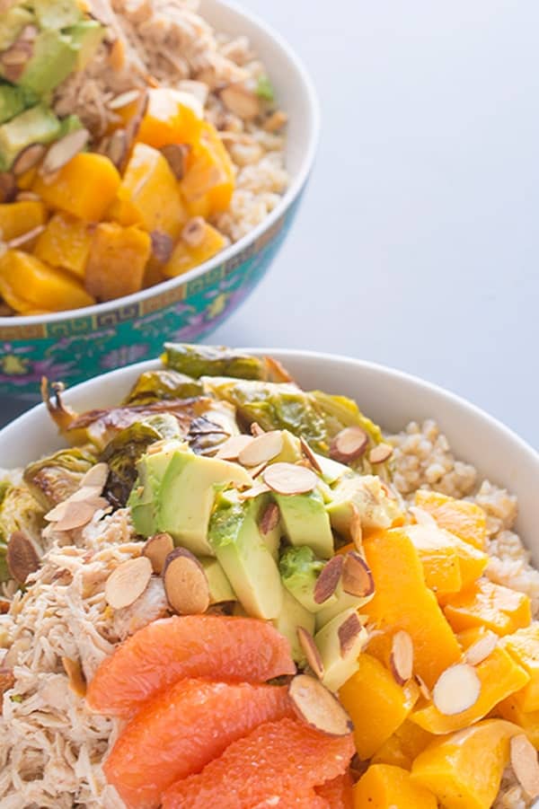 Chicken Grain Bowls with Avocado and Roasted Veggies - a healthy lunch recipe