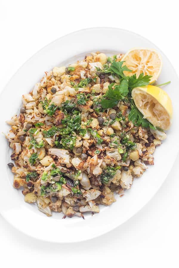 Roasted Cauliflower with Jalapeño Caper Vinaigrette