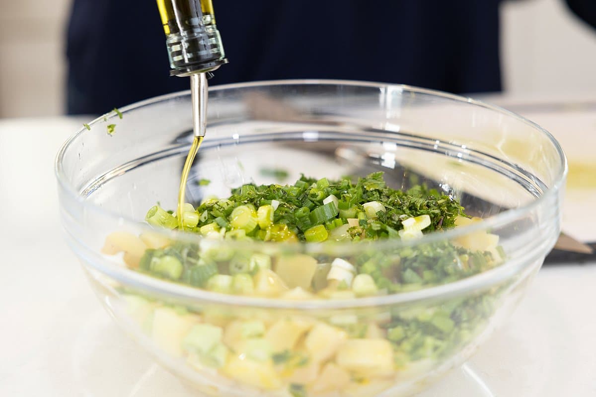 Adding Oil to Potato Salad