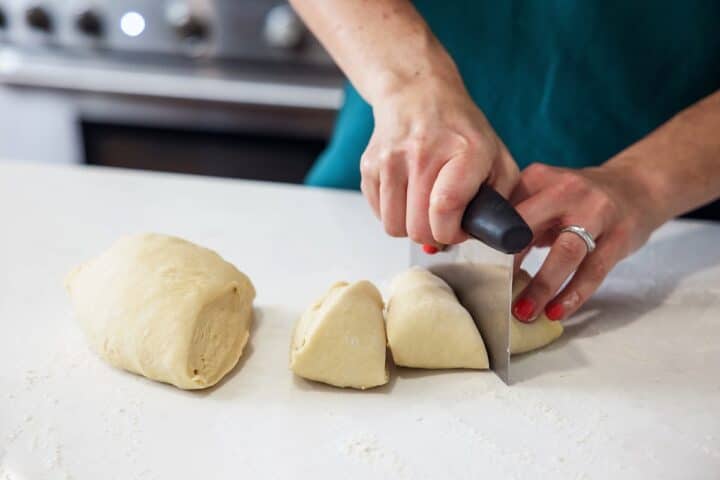 Separating Challah Dough into Pieces to Braid