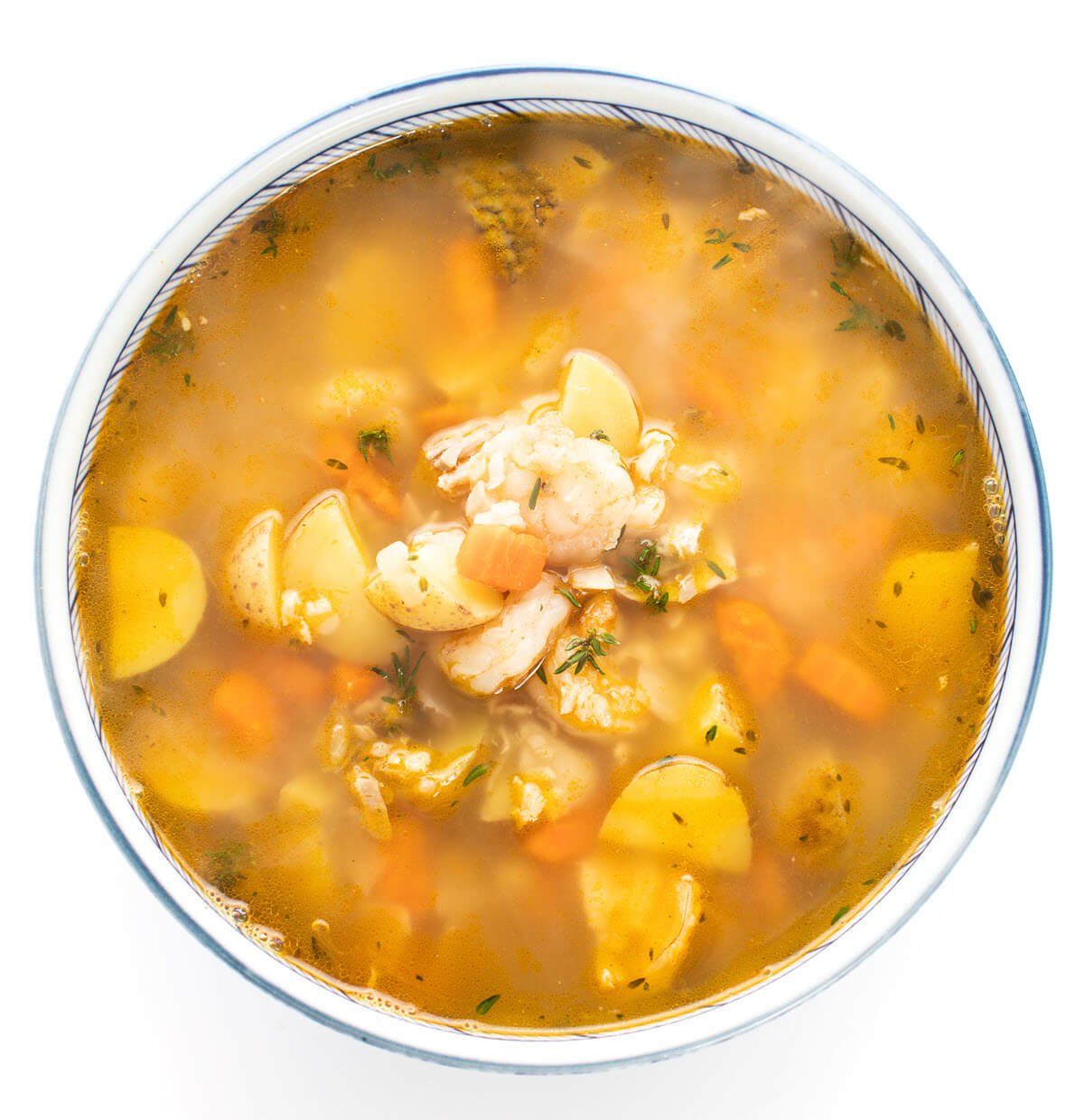Hearty Caribbean Fish Soup in a bowl