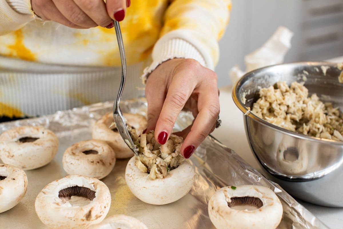Liz filling stuffed mushrooms