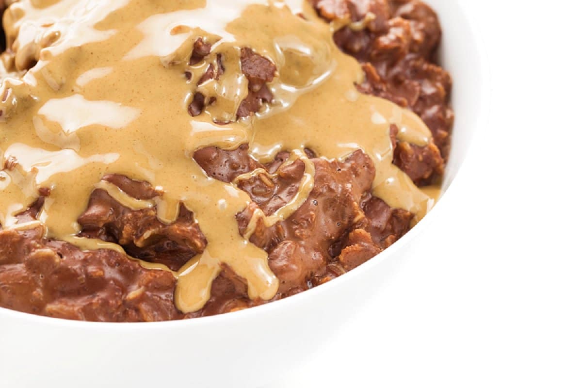 bowl of chocolate peanut butter oatmeal
