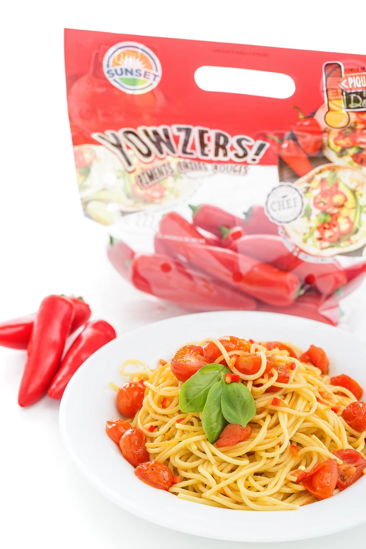 spicy pasta with yowzers red chili peppers
