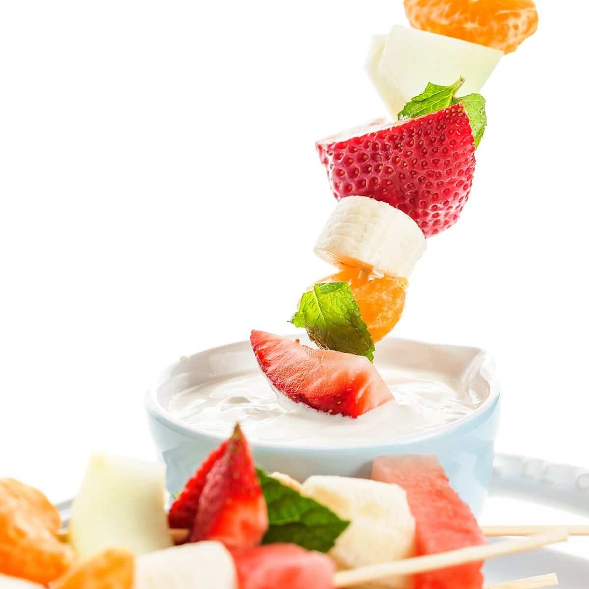 Fruit Kababs with Ginger Lemon Yogurt Sauce