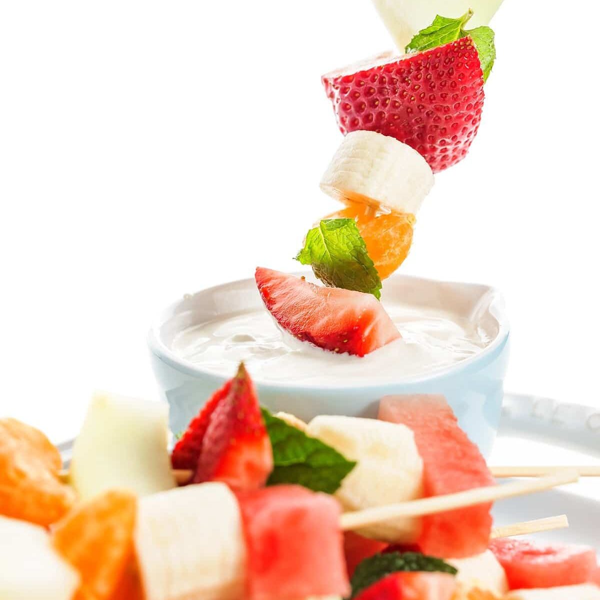 Fruit Kabobs with Ginger Lemon Yogurt Sauce