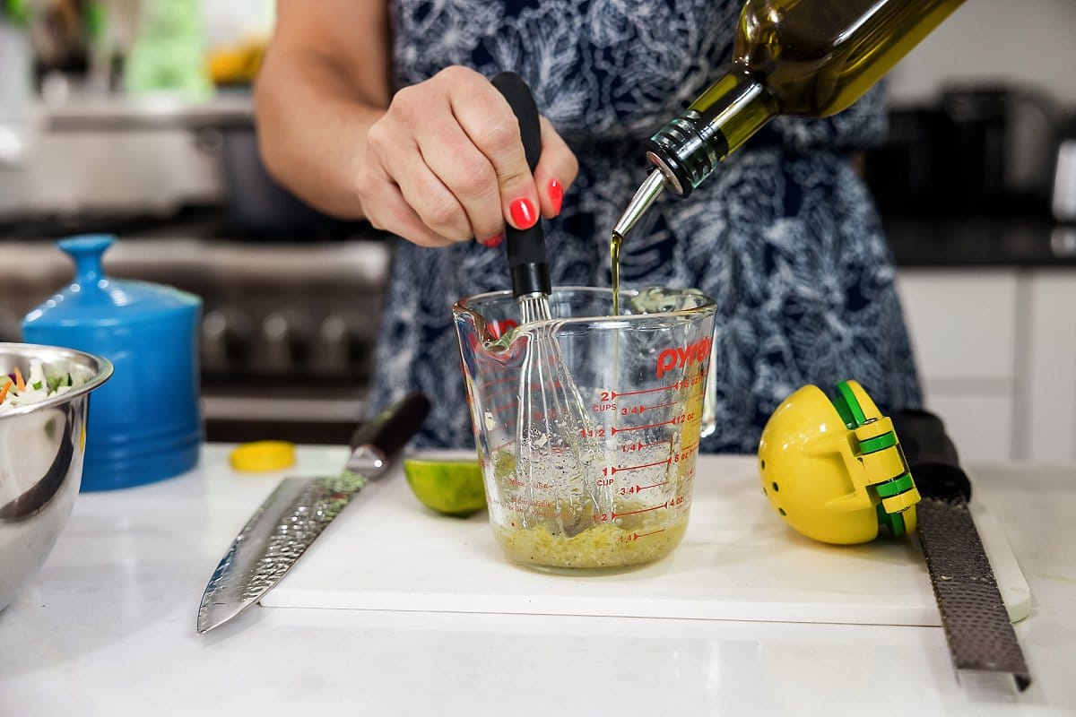 adding olive oil to a pyrex glass