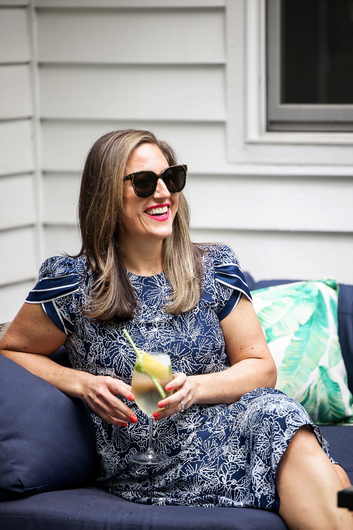Liz with lemon basil white wine spritzer