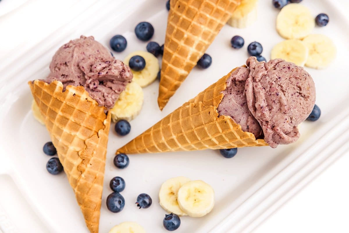 closeup of vegan blueberry ice cream