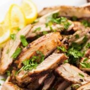 close up of grilled chicken shawarma