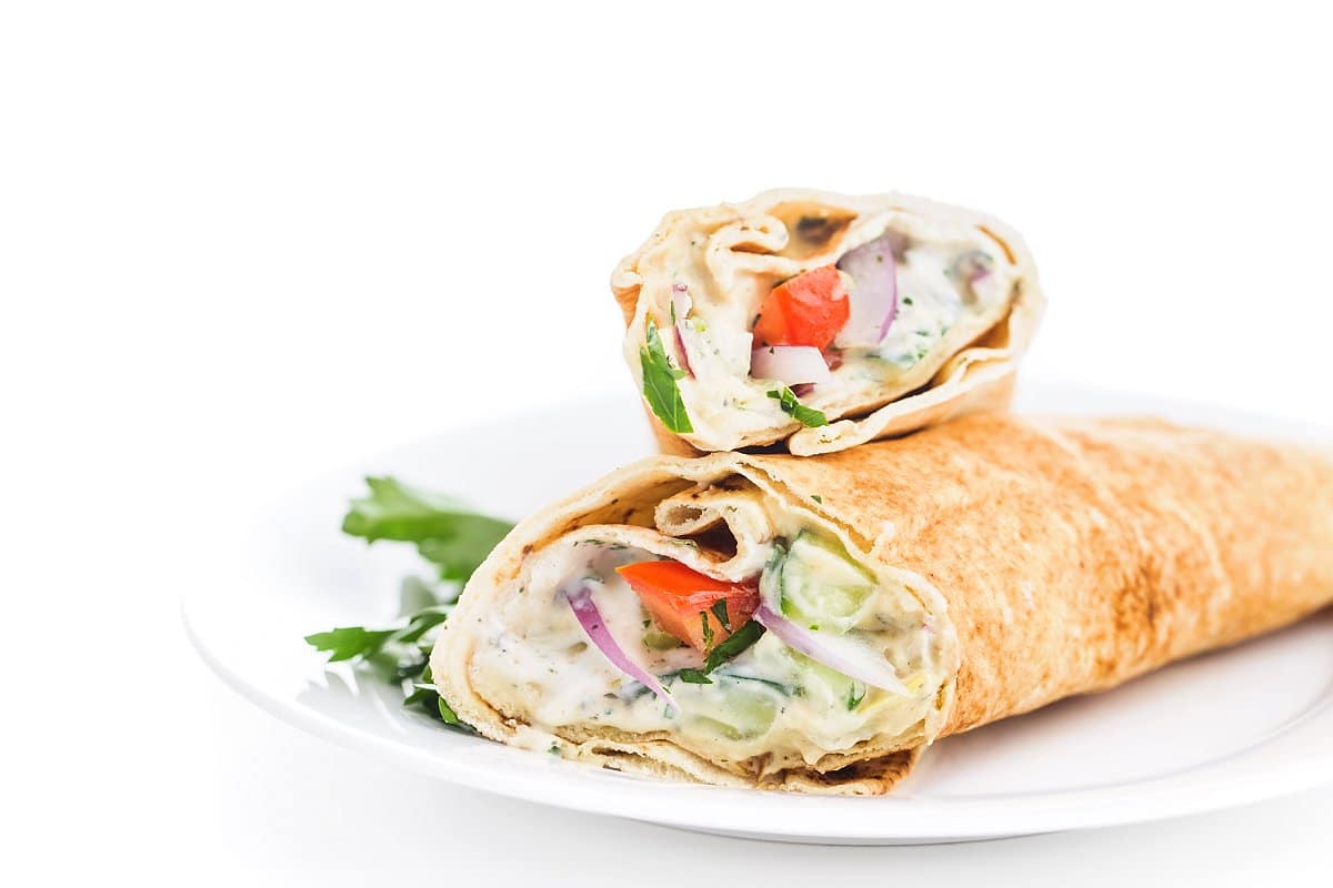 side view of ingredients in lebanese salad wraps