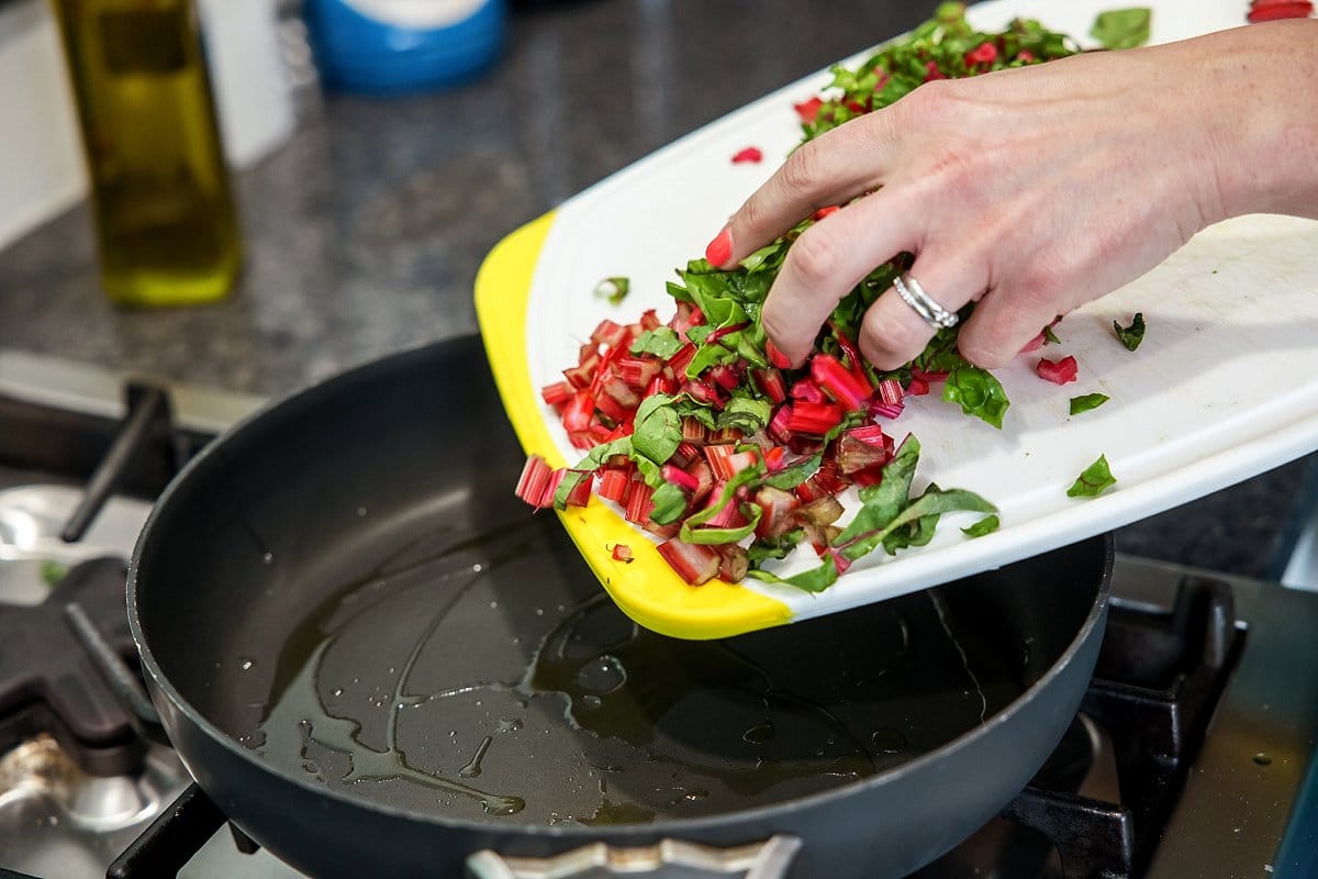 Adding swiss chard to saute pan