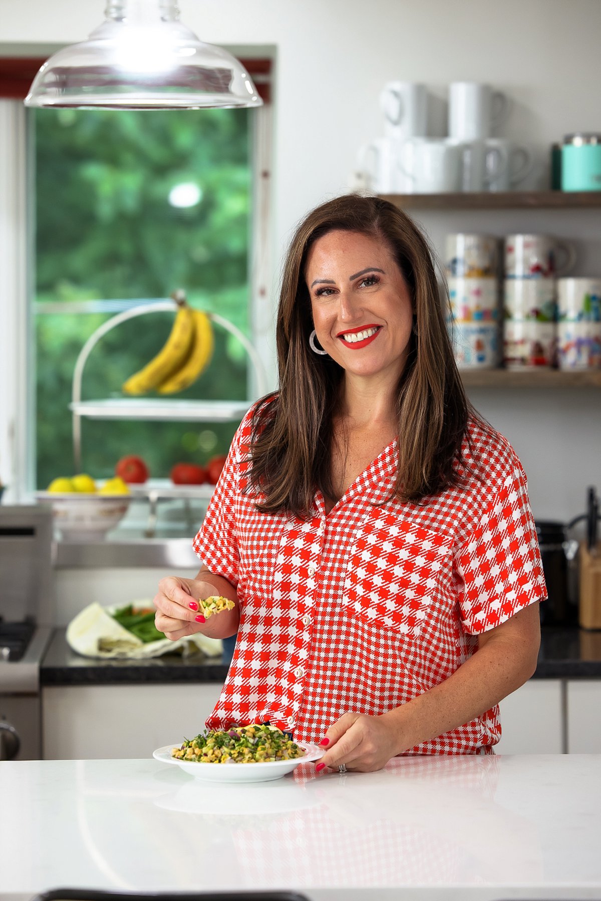 Liz enjoying smashed chickpea salad
