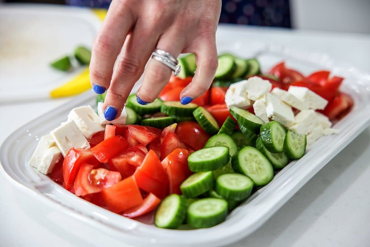Tomato Salad with Cucumbers Feta and Basii