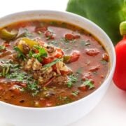 bowl of stuffed pepper soup