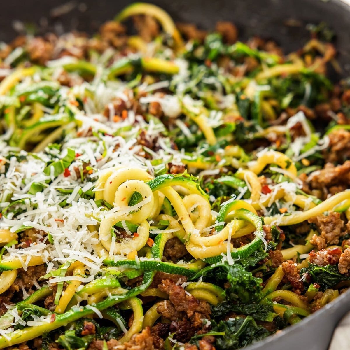 Zucchini Zoodles with Sausage and Kale