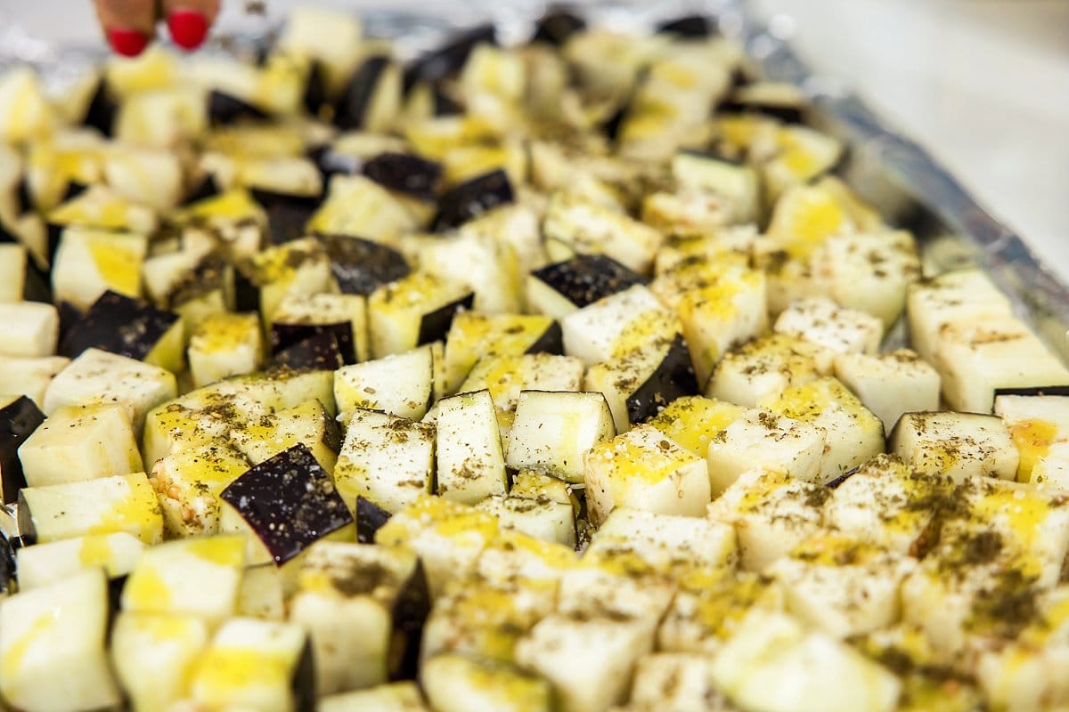 Eggplant with za'atar ready for roasting.