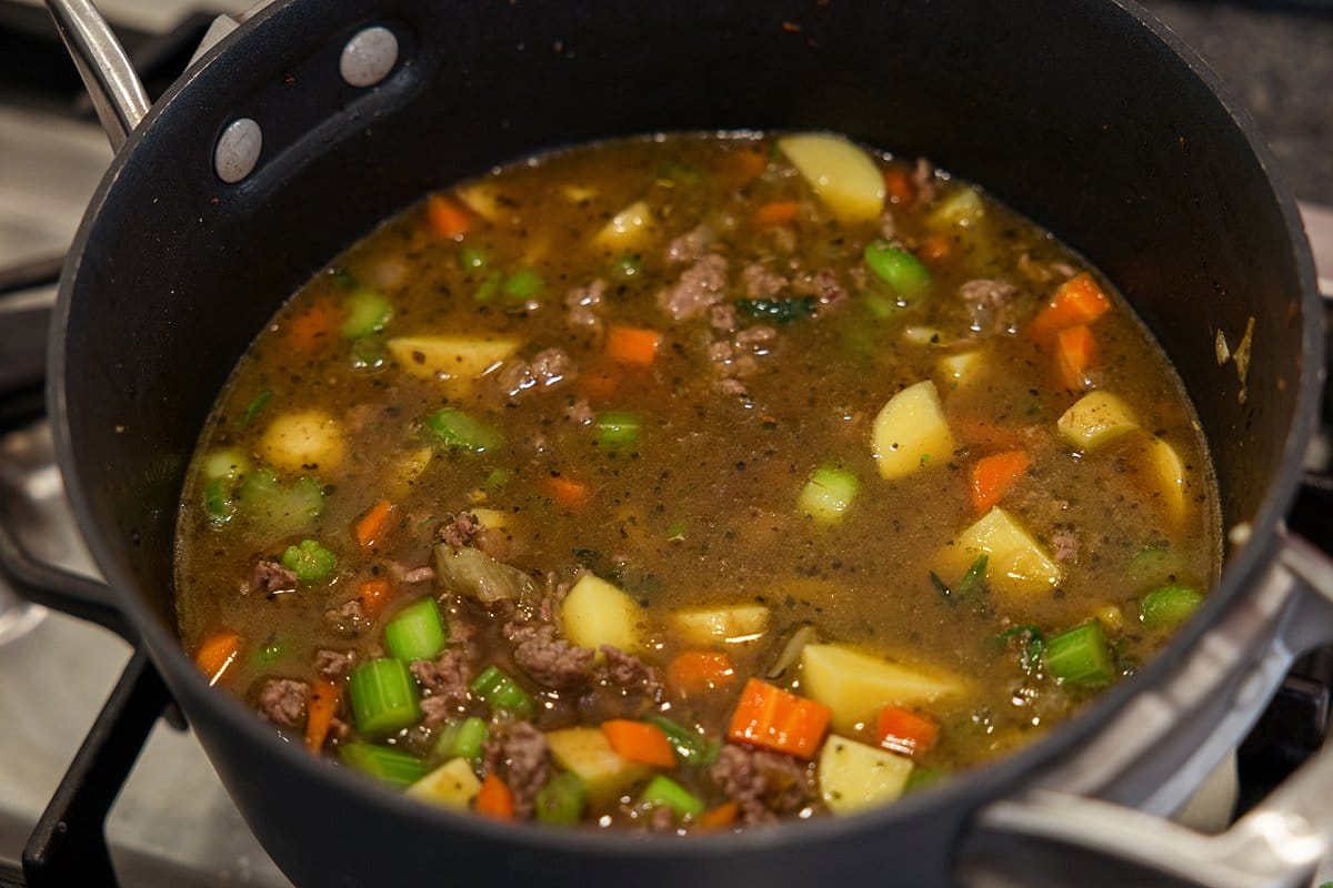 Soup with frozen veggies added