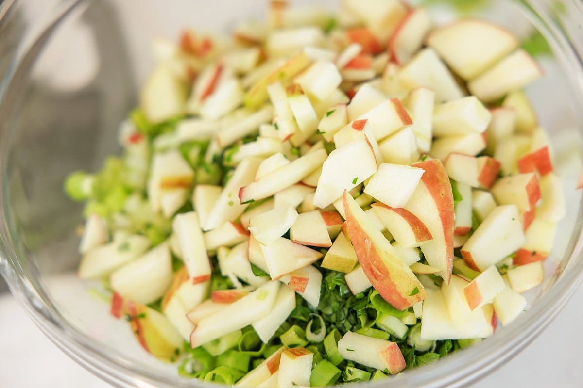 Apples added to bowl