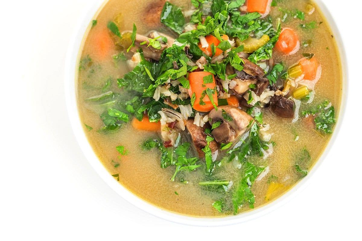 Creamy vegan mushroom rice soup.