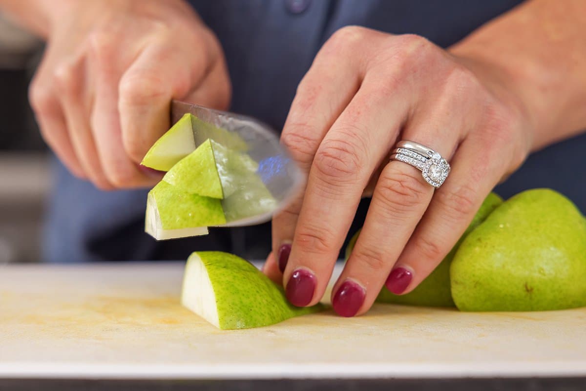 cutting a pear
