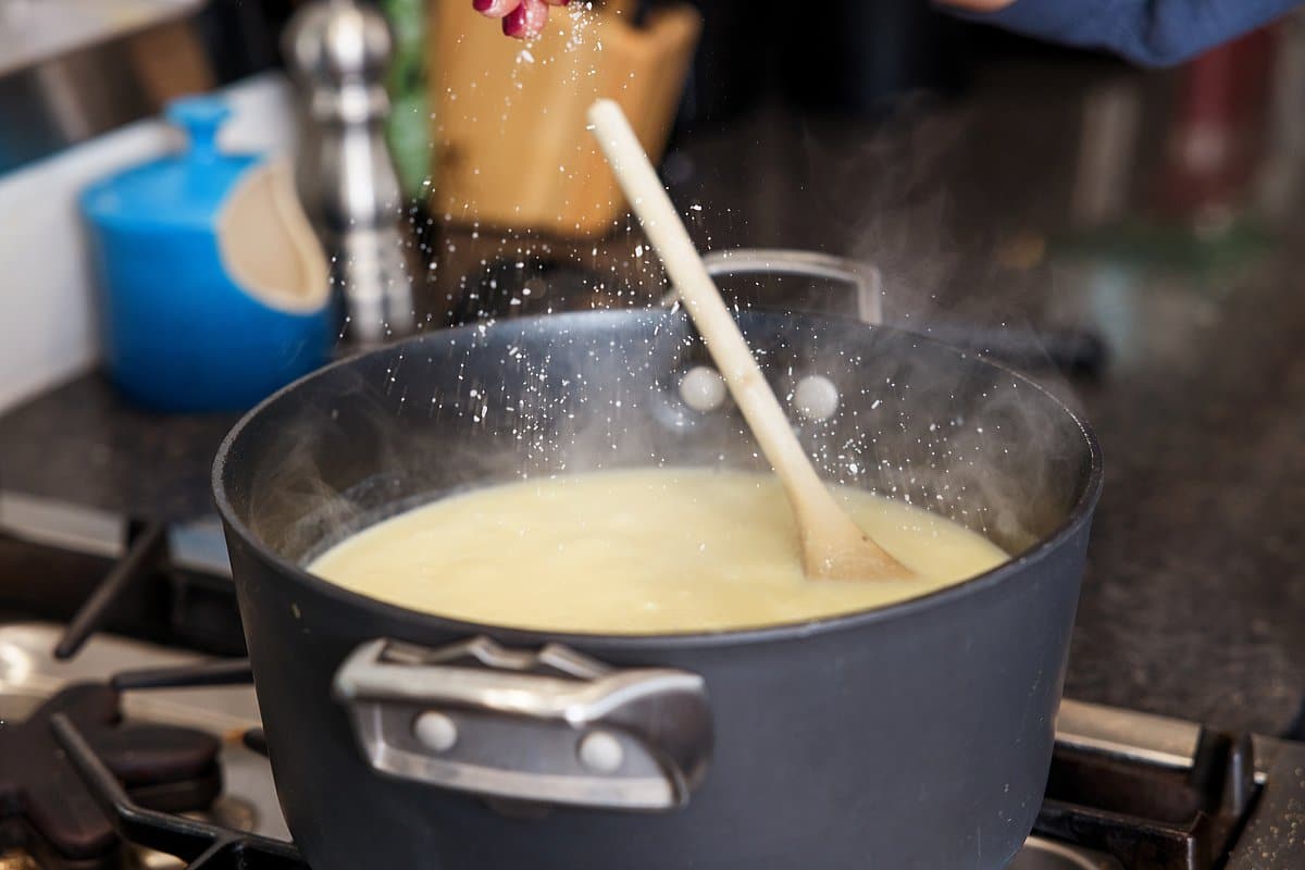 Stirring everything together and seasoning