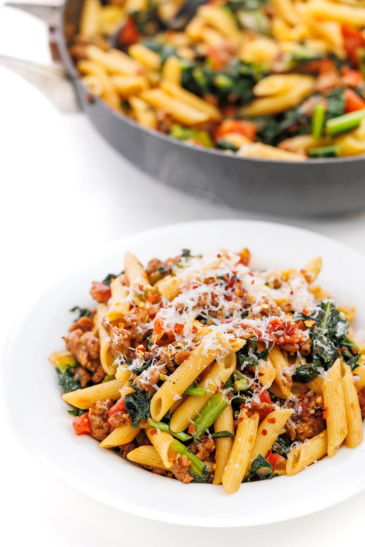 Fire roasted sausage and kale pasta.