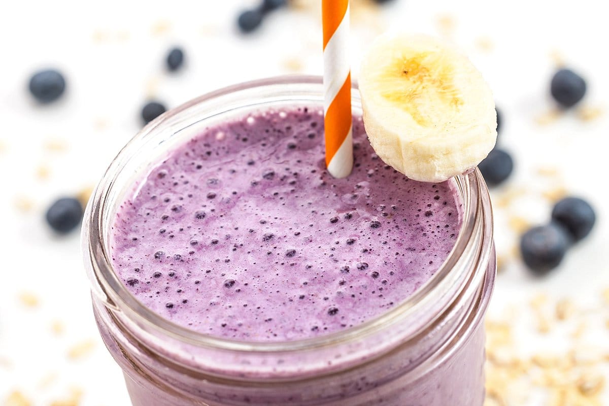 Blueberry banana oatmeal smoothie.