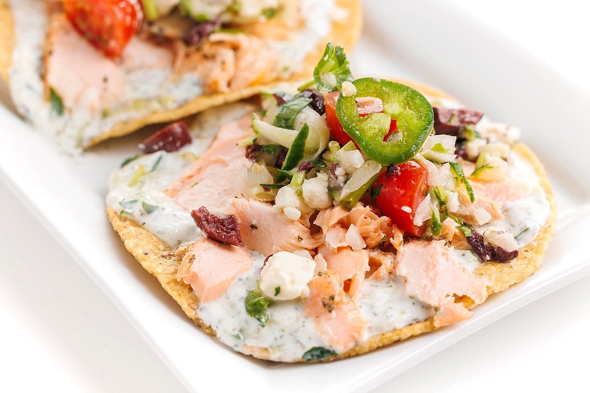 Greek salmon tostadas.