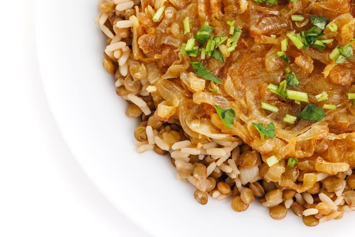 M'juddarah (lentils, rice, and caramelized onions)