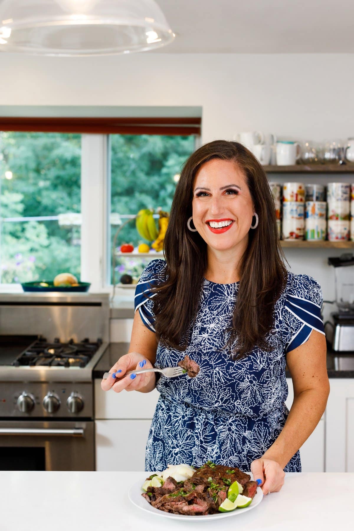 Liz enjoying carne asada marinade.