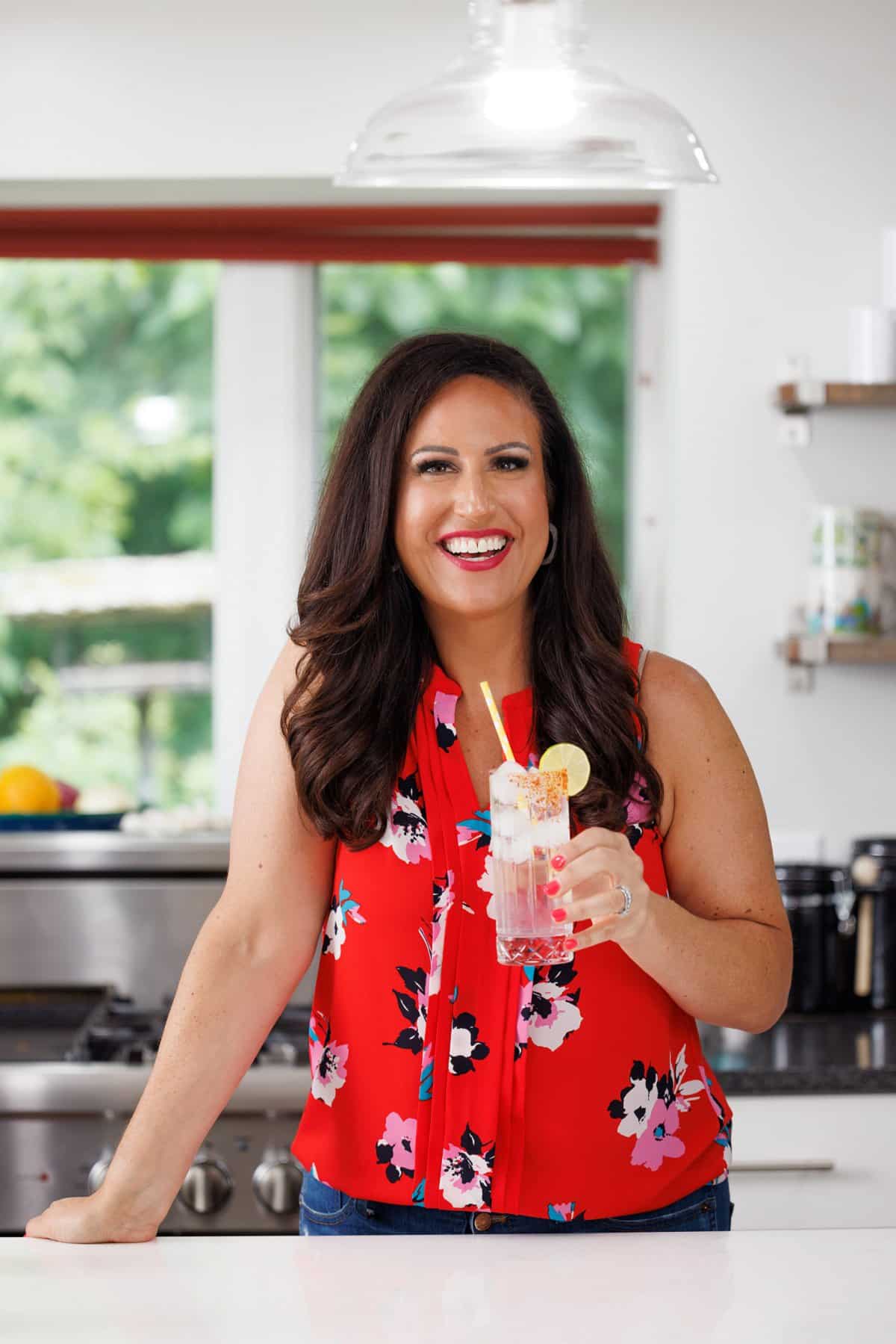 Liz drinking a ranch water cocktail