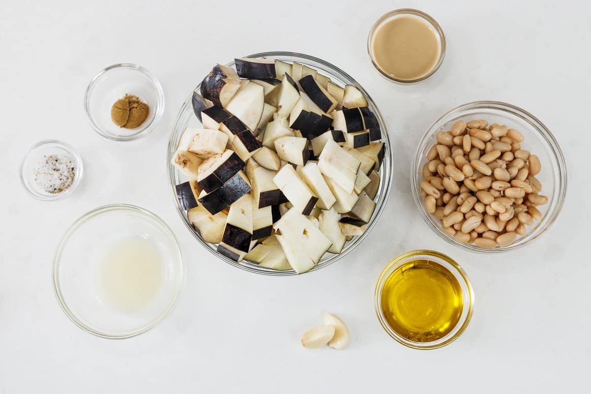 Ingredients for white bean and eggplant dip