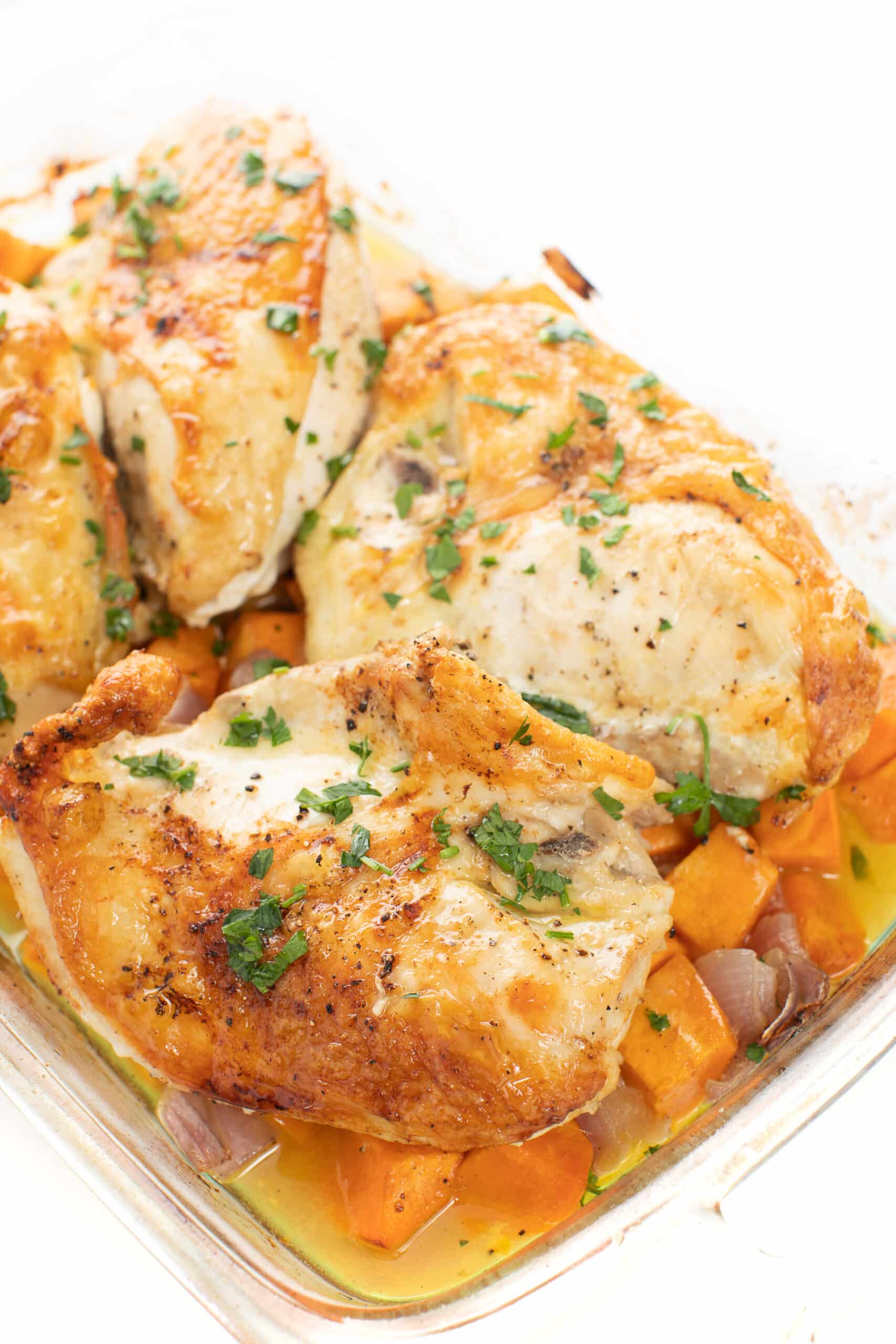 Baked chicken and sweet potatoes.