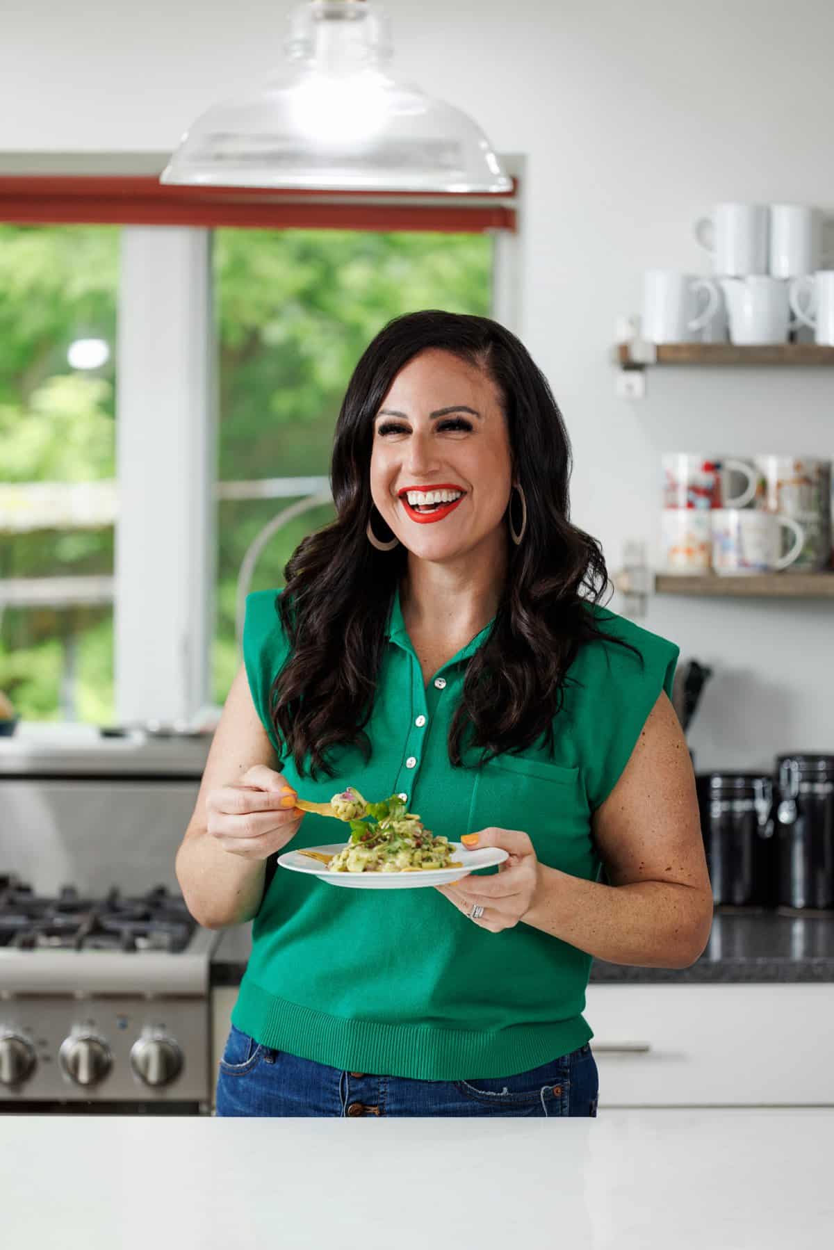 Liz eating shrimp ceviche.