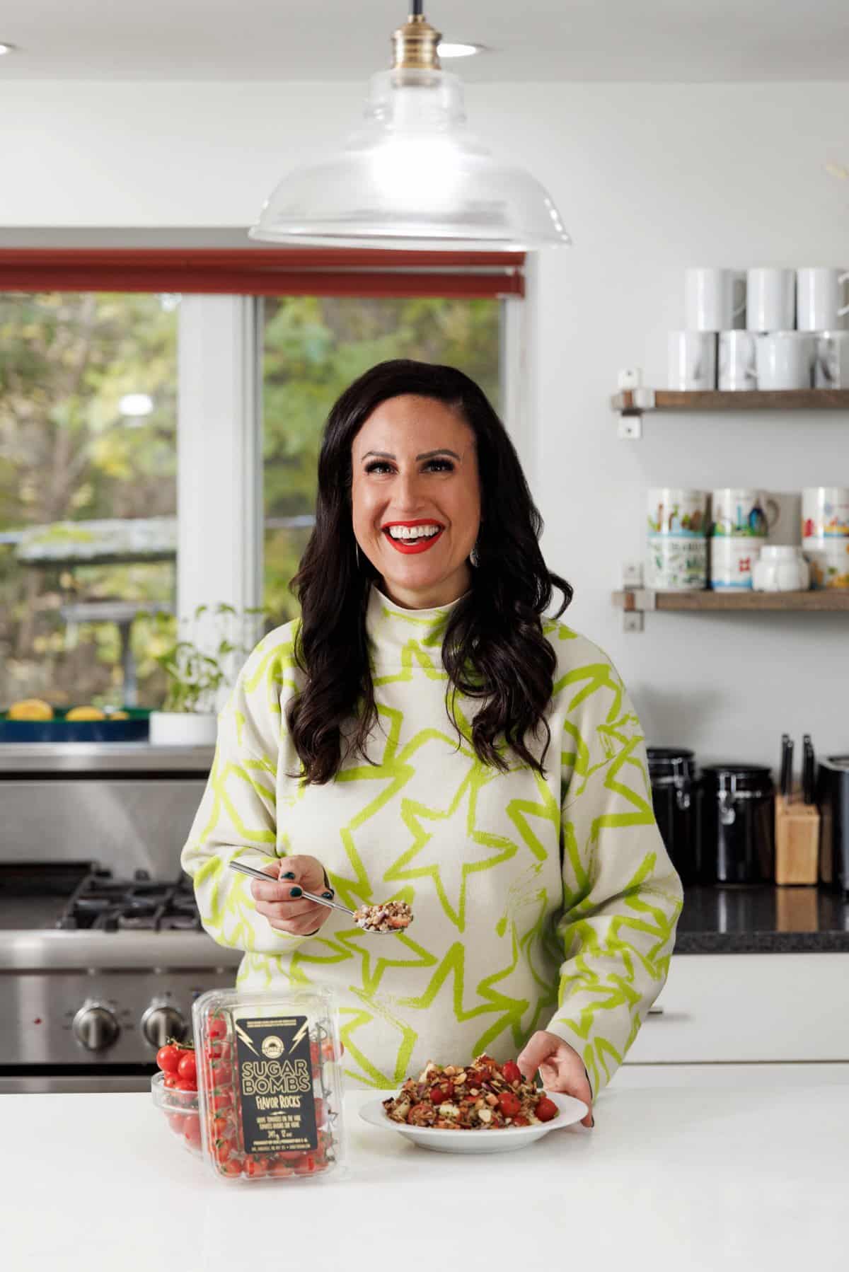 Liz eating fall farro salad.