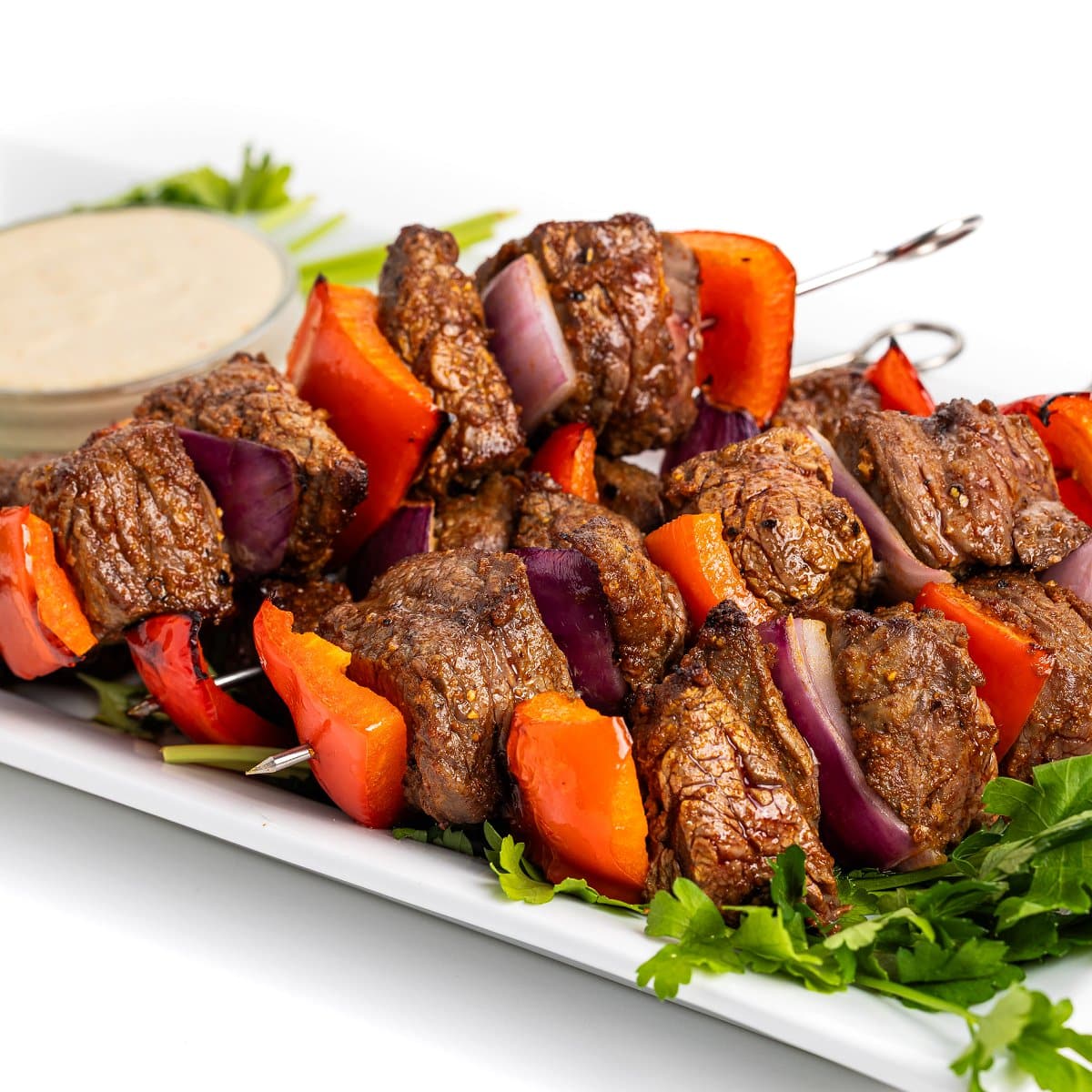 Broiled Steak Skewers with Tahini Sauce
