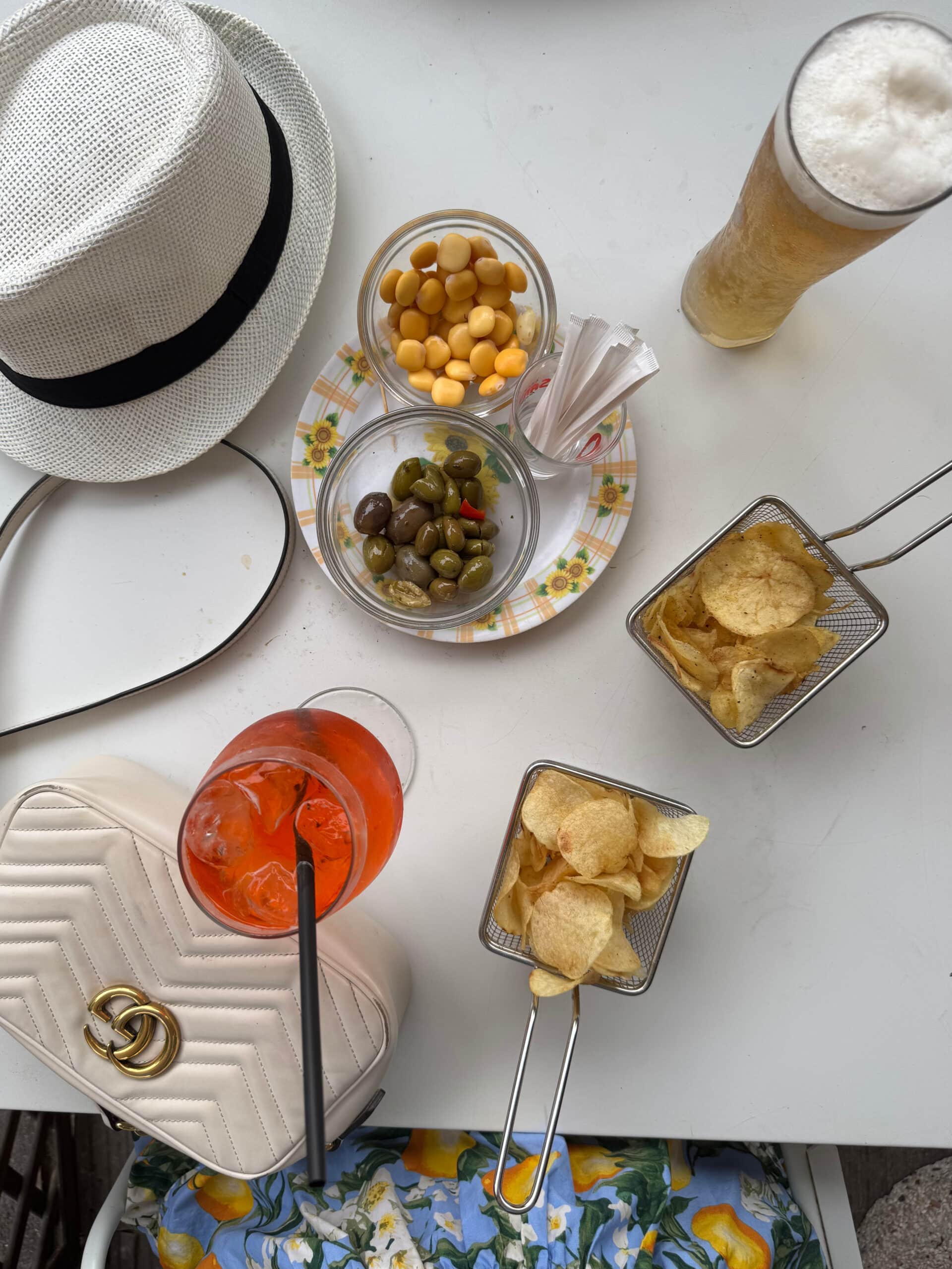 Table of aperitivo, or small bites that are enjoyed before dinner.
