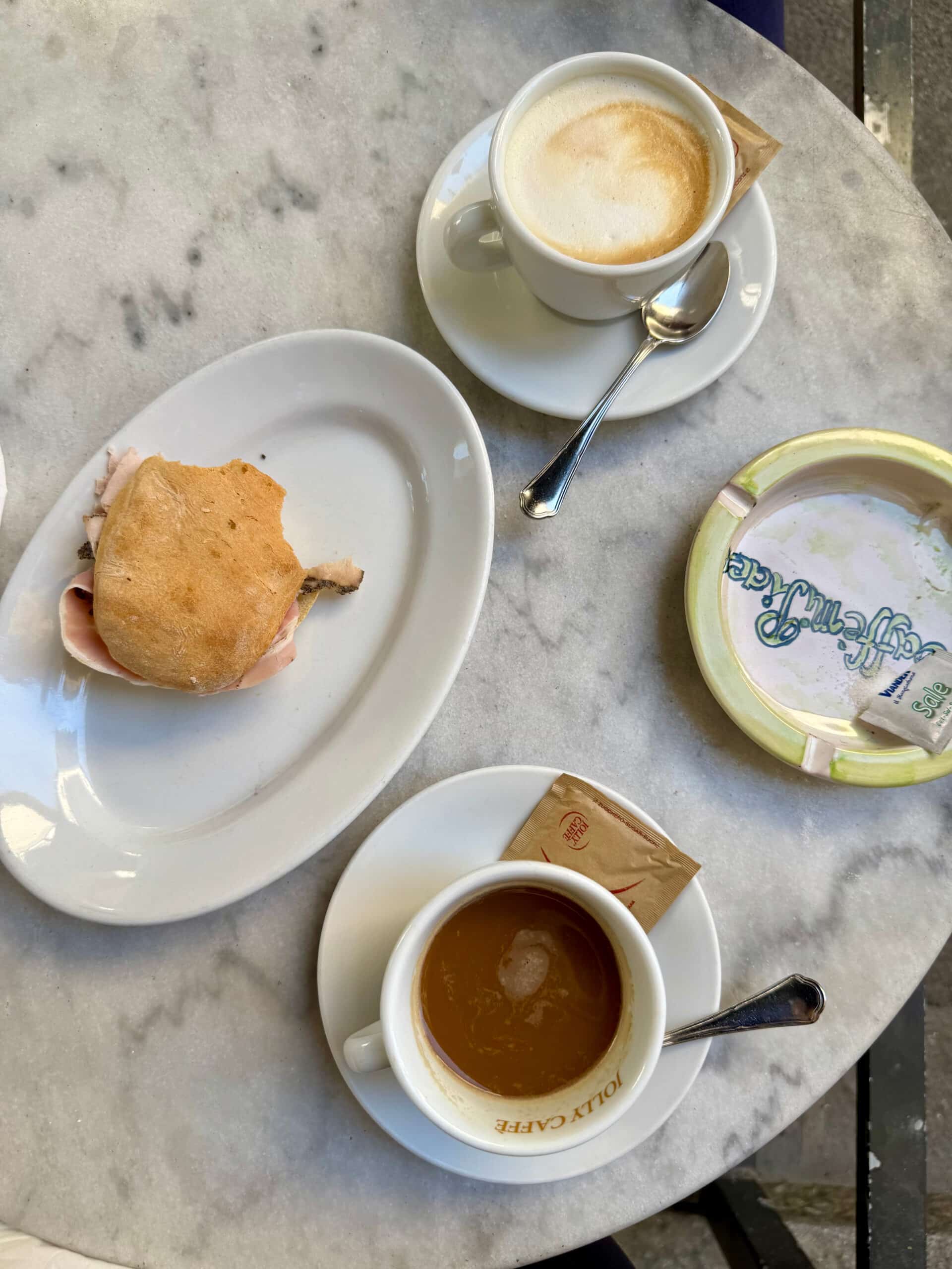 Espresso and ham sandwich from caffe mi place.